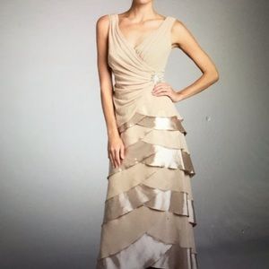 Beige Tadashi Silk Satin Layered SZ 16